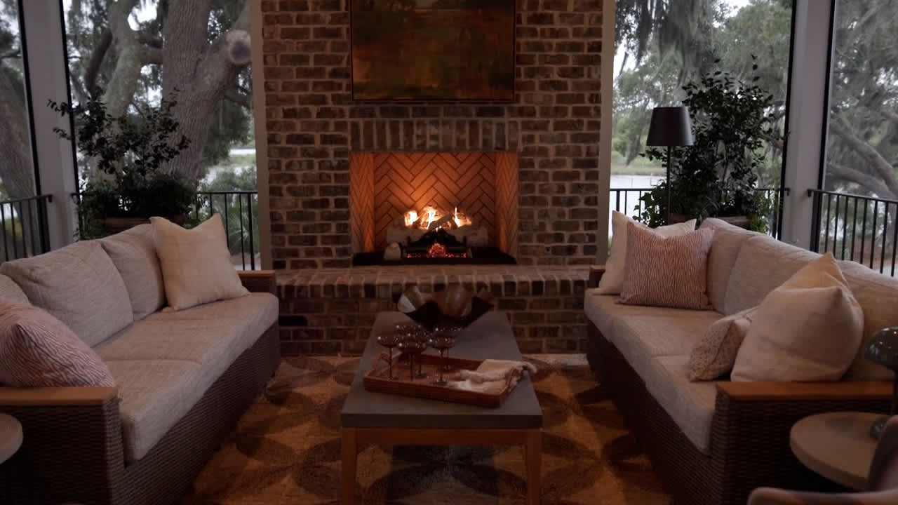 Warm living room heated by a wood fireplace